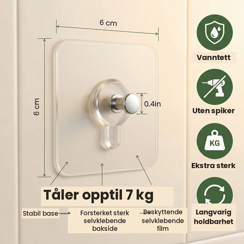 Veggkroker med patentert grep – ingen hull, ingen merker