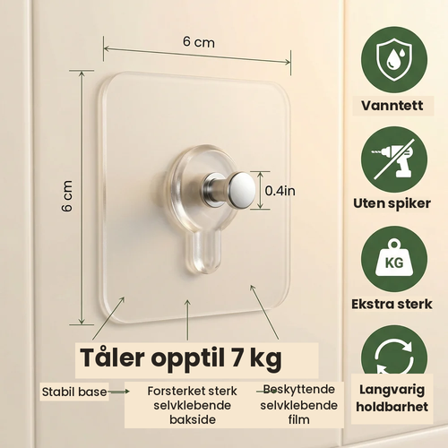 Veggkroker med patentert grep – ingen hull, ingen merker